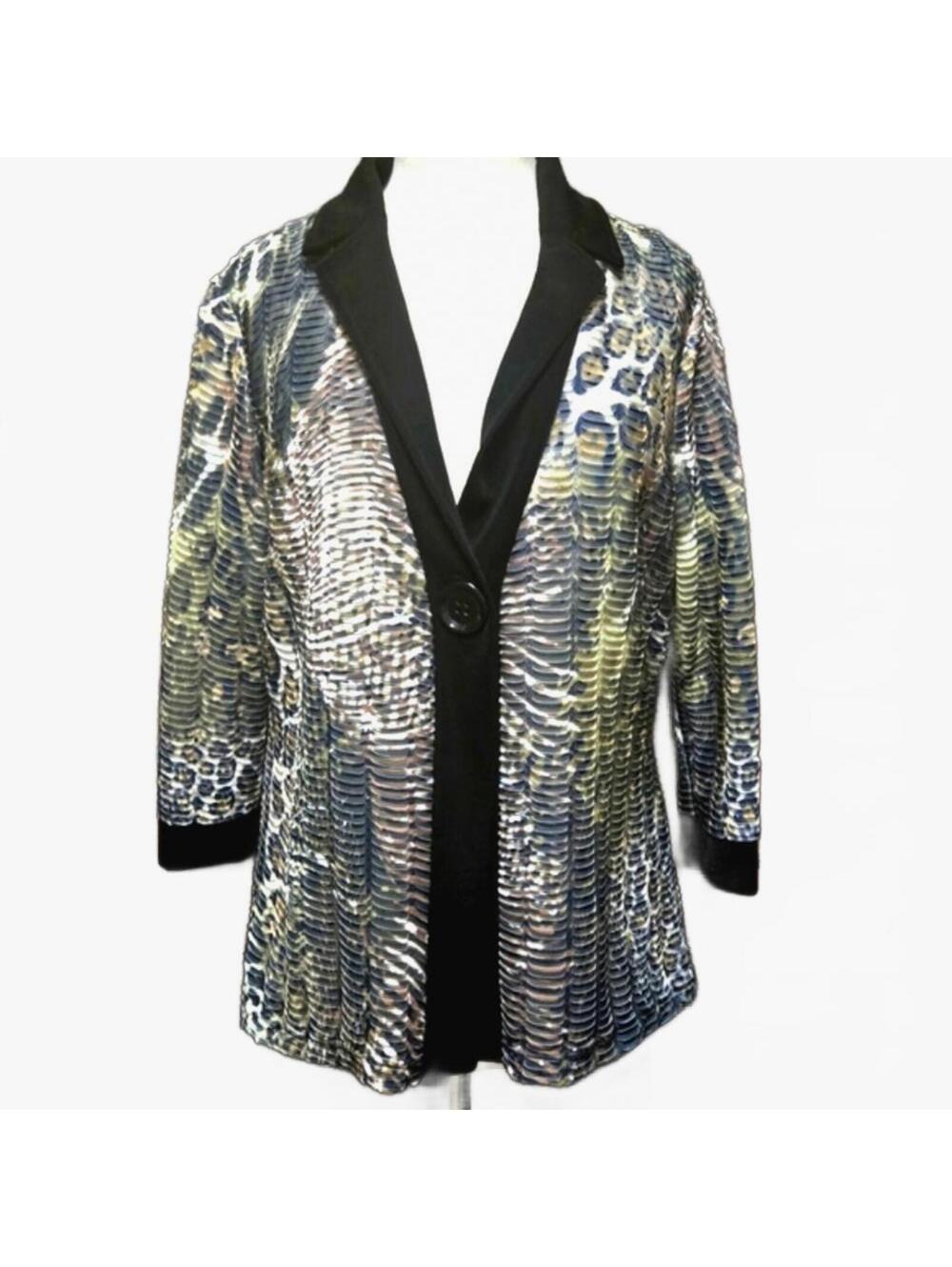 Slinky Brand Textured Animal Print Single Button Blazer Size Large